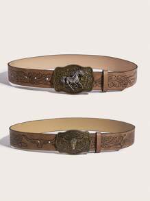 Thắt lưng in họa tiết phong cách miền Tây Cowgirl Boho 2 chiếc dành cho nữ, thích hợp sử dụng hàng ngày cho Halloween, mùa hè, trường học, mùa thu, Halloween - Nhiều màu - Xem 2