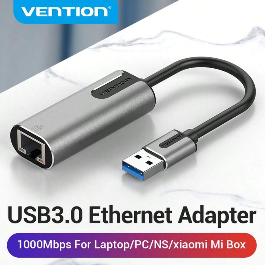 Vention Usb 乙太網路轉接器,usb 3.0 至 10/100/1000 千兆位元乙太網路 Lan 網路適配器乙太網路相容交換器、surface Pro、筆記型電腦 灰色 - 灰色 - 查看 1