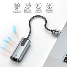 Vention Usb 乙太網路轉接器,usb 3.0 至 10/100/1000 千兆位元乙太網路 Lan 網路適配器乙太網路相容交換器、surface Pro、筆記型電腦 灰色 - 灰色 - 查看 6