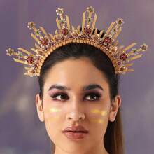 Unicra Halo Headband Gold Costume Headpiece Crystal Spiked Goddess Headwear Costume Headdress For Women And Girls - 金色 - 查看 5