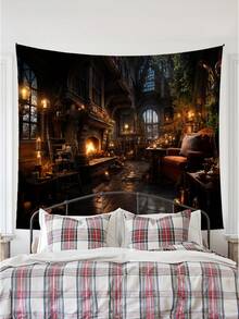 溫馨壁爐歐式客廳桃紅色天鵝絨背景沙發暖色調背景配光線明亮家庭客廳照片掛毯 - 客廳家居4 - 查看 3