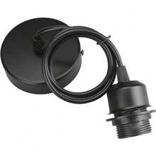 Led燈泡吊燈配件,3000k暖光/ 6500k白光,e27螺紋燈座懸掛吊燈配件套件帶鎖環,100cm彈性電纜黑色金屬自組吊燈 - 黑色 - 查看 1