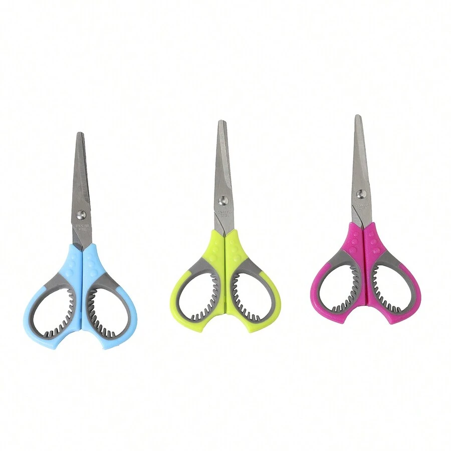 Dual-Colored Handle Soft Grip Scissors, Small Paper-Cut Scissors, Office Paper Trimmer, Safe Scissors For Handcrafting - Baby Blue - View 1