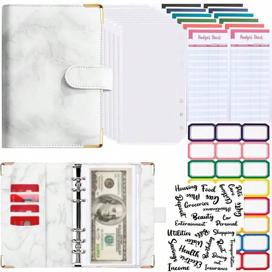 Shendy Vendy Carpeta Planificadora A6 Carpeta de hojas sueltas con cremallera Bolso , macarrón Cuaderno, Etiquetas autoadhesivas , creativo Cuaderno de plan Agenda Organizador De Bolsillo - Blanco - Ver 1