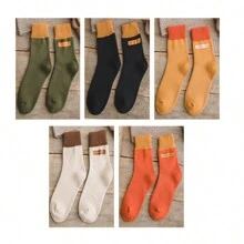 5 pairs of socks women's mid-tube stockings Autumn and winter plus fleece thickened letter wool socks warm towel socks ins suitable for daily use - Multicolor - View 1