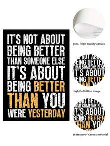 1pc Canvas Art Poster To Inspire Your Space: Providing Encouraging Quotes For Mindful Home Decor, Embracing The True Essence Of Life - Suitable For Every Room, Unframed - Black - View 3