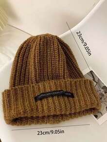 1頂流行寬鬆針織保暖帽,刺繡字母設計,適用於秋冬季節 - 棕色 - 查看 5