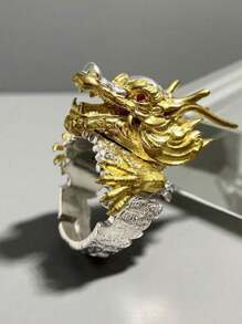 Vintage Dragon Year Gold Dragon Opening Ring, Fierce Dragon Claw Gothic Style Index Finger Ring, Hiphop Fashionable Fashion Jewelry, Party Accessories, Holiday Gift - Gold - View 5