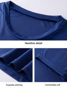 男士运动健身 T 恤，时尚休闲健身服健身服，修身短袖上衣 - 藍色 - 查看 8