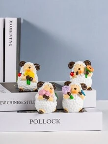 4pcs Rural Style Resin Sheep Sculpture, Cartoon & Cute Sheep Figurine, Home Decoration Ornament For Living Room, Balcony, Garden - Purple - View 3