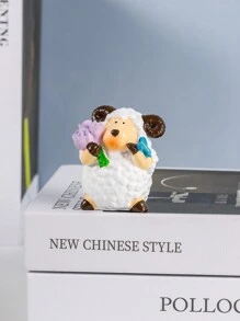 4pcs Rural Style Resin Sheep Sculpture, Cartoon & Cute Sheep Figurine, Home Decoration Ornament For Living Room, Balcony, Garden - Purple - View 1