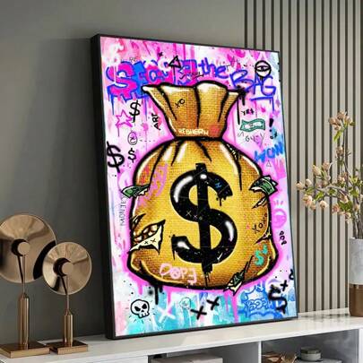 1pc Canvas Painting, Graffiti Art Poster And Print, Street Pop Art Dollar Canvas Painting, Ideal Gift For Living Room, Kitchen, Wall Decoration, Home Decor, Art Wall, Room Decor, 30cm*40cm, Without Frame