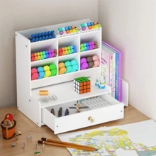 Organizador De Escritorio Con Estante Para Libros Y Cajones - Blanco - Ver 5