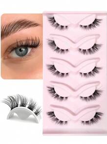 Asiteo 10pcs/Set New Cat Eye False Eyelashes 3D Natural Transparent With Fluffy Soft Criss-Cross Lashes, Suitable For Anime/Manga Style, Delicate & Natural Lash Extension Makeup - 眼尾拉長款 - 查看 3