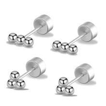4入組g23鈦制小球耳環,低過敏穿孔耳針式耳環,簡約風格,精緻的植入級珠寶,適用於耳朵敏感的男性和女性 - 銀色 - 查看 14