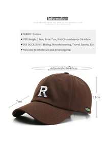 1件男女適用的遮陽透氣棒球帽,上面繡有r字母,在戶外運動時戴 - 咖啡棕 - 查看 7