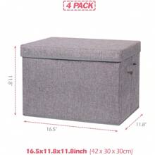 4 Pack Large Foldable Storage Box With Lids [16.5x11.8x11.8] Fabric Storage Cube Organizer Cloth Containers Linen Bins Baskets For Closet Clothes Clothing Bed Room