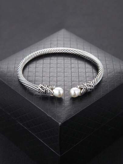 1 pieza Brazalete vintage minimalista con perlas dobles desgastado para mujeres