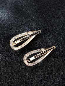 1對優雅的橢圓形香檳金色耳環,搭配黑白線條設計,女性精緻時尚耳環 - 耳環 - 查看 4