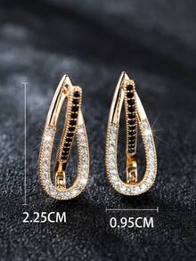 1對優雅的橢圓形香檳金色耳環,搭配黑白線條設計,女性精緻時尚耳環 - 耳環 - 查看 5