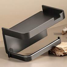 1pc Multifunctional Plastic Storage Rack, Simple White/Light Gray/Black Tissue Holder For Bathroom, Home Use - Light Grey - View 3