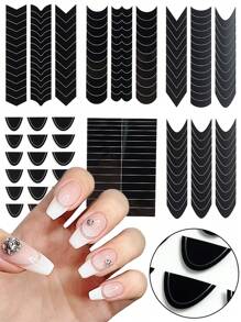 6 Packs French Manicure Stickers, French Cutout Decoupage Stickers, Self-Adhesive French Manicure Strips Guide Edge Aid, DIY Manicure Design For Beginners, Wavy Line Manicure Tips Guide Sticker Template Strips Nail Art Tools - Black - View 2