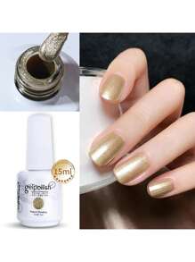 1瓶15毫升凝胶指甲油，美甲艺术甲油胶，LED美甲美甲设计UV凝胶甲油，可卸除，适用于家庭美甲沙龙DIY - 金色 - 查看 2