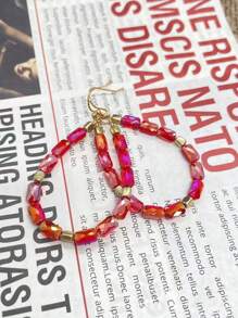 时尚波西米亚风格串珠手工奢华几何耳环，具有不对称形状，是任何服装的完美配饰 - 水晶隔珠-紅色 - 查看 1