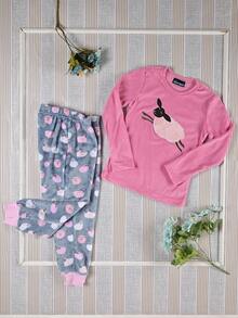 A DORMIR Conjunto de Pijama Camiseta Manga Larga y Pantalon Para Niña - Rosa - Ver 3