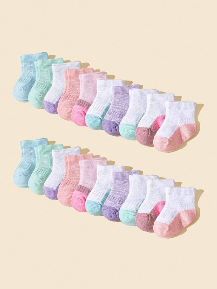 20 Pairs Baby/Toddler Girl Socks, Colorful Neutral Style Mid-Calf Socks, All Season