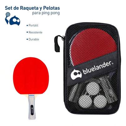 Set Bluelander de Ping Pong: 2 Raquetas, 3 Pelotas y maletin de transporte. Perfecto para Casa, Oficina y Deportivo.