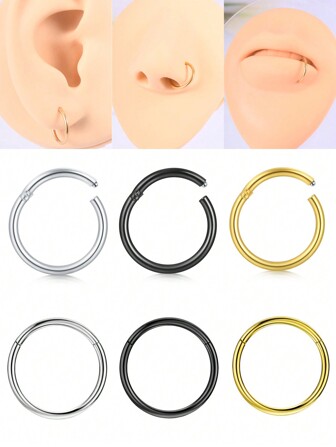 CIZME 1Pc/Set Hypoallergenic Hinged Clicker Nose Rings Hoop 20G 18G 16G 14G Stainless Steel Septum Jewelry Hinged Segment Ring Body Piercing Nose Hoop Lip Rings Nose Helix Cartilage Rook Earrings