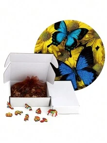 1 件套趣味不对称木块彩色蝴蝶图案成人解压玩具家庭派对装饰挂图木制拼图 - 彩色 - 查看 3