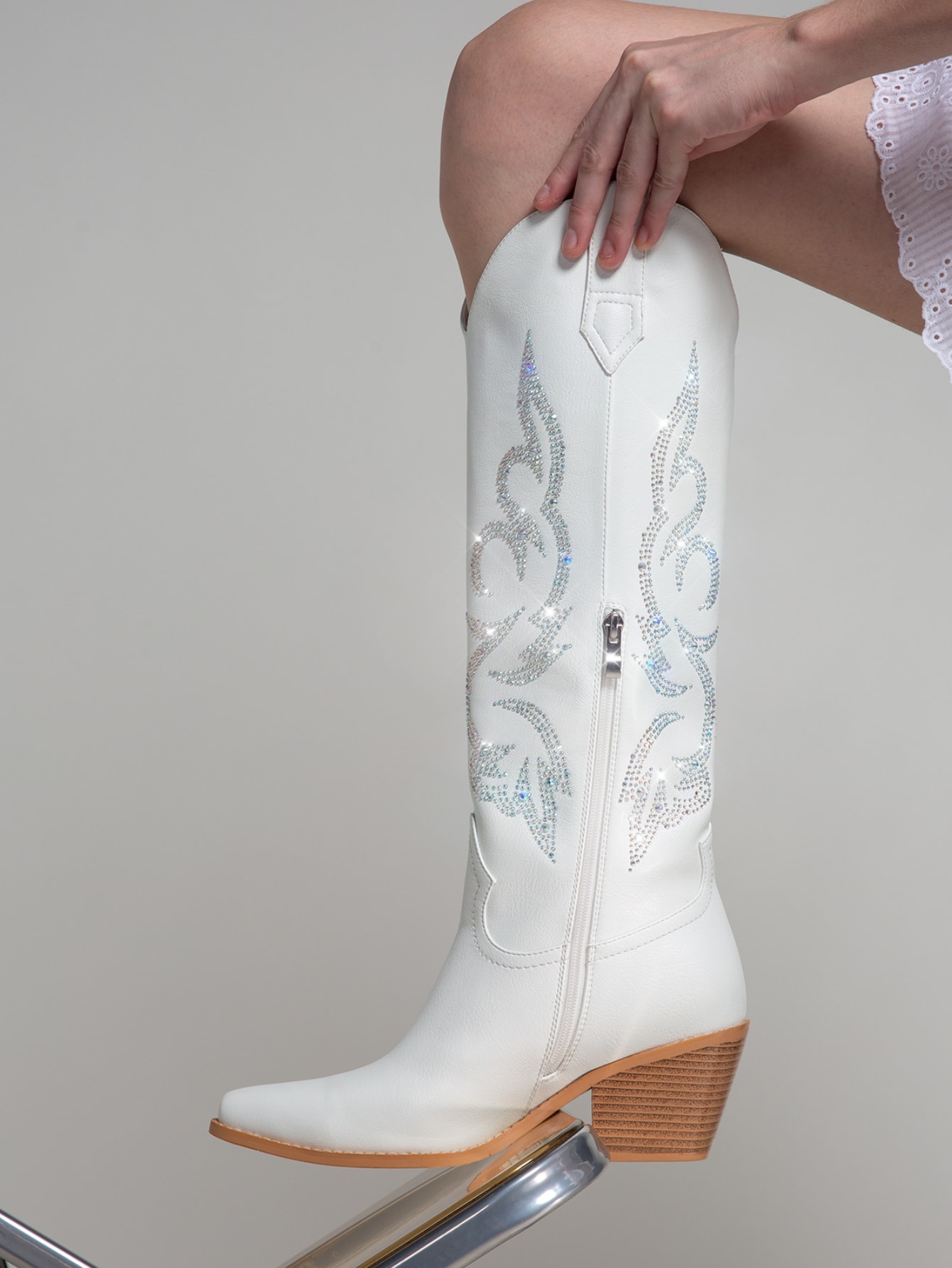 Cowboy Boots For Women Wide Calf Rhinestone Cowgirl Boots, Women Knee
