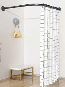 1pc Retractable Stainless Steel L-Shaped Bathtub Shower Curtain Rod, No Drill Installation, Suitable For Bathroom, Clothing Store, Private Space (Curtain Not Included), Black Home Bathroom Decor Fall Decor Bathroom Accessories Back To School