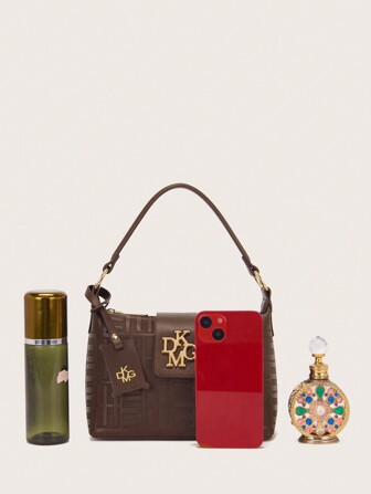 DK DKMG VANESSAMAY&DKMG 复古与怀旧包 1 件纯色压花装饰，附赠 PU 小手提包和可调节肩带斜挎包，适合女性日常使用，时尚女士包包优雅