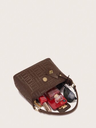 DK DKMG VANESSAMAY&DKMG 复古与怀旧包 1 件纯色压花装饰，附赠 PU 小手提包和可调节肩带斜挎包，适合女性日常使用，时尚女士包包优雅