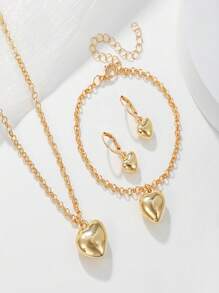 1套極簡時尚合金項鍊、手鍊、耳環套裝 - 金色 - 查看 3