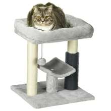 PawHut Small Cat Tree for Indoor Cats, Cat Scratching Post with Bed, Self Groomer, Toy - Grey - Gris - Voir 2