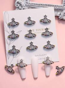 10入組金屬鑲嵌鑽石裝飾星空造型DIY指甲藝術手指環裝飾指甲魅力，美甲裝飾寶石，美甲用品 - 黑色 - 查看 4