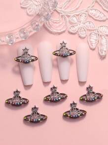 10入組金屬鑲嵌鑽石裝飾星空造型DIY指甲藝術手指環裝飾指甲魅力，美甲裝飾寶石，美甲用品 - 黑色 - 查看 1