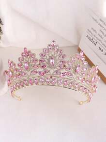女性用大型水晶皇冠,高級選美皇冠,鑲有鑽石,皇家女王發帶,公主十五歲生日頭飾,適用於婚禮生日舞會捧場表演扮演,優雅大方 - 粉色 - 查看 3