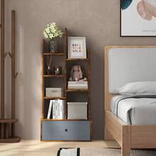 7-Tier Open-Back Bookshelf with Drawer - Rỉ Nâu - Xem 5