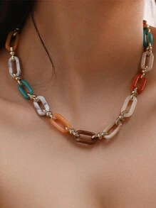 多色亞克力空心頸鍊,女士時尚珠寶 - 藍色 - 查看 10