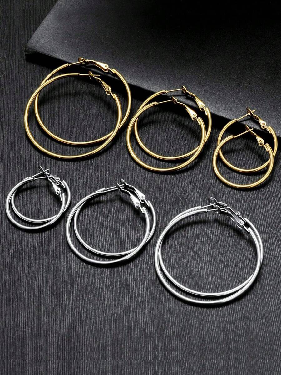 6 Pairs Big Hoop Earrings For Women: 18K Gold Plated Hoop Earrings, Surgical Stainless Steel Large Hoop Earrings For Women Girls - Multicolor - View 1