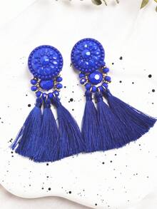 1對時尚亞克力花朵和掛飾耳環,適合日常穿著和假期禮物 - 寶藍色 - 查看 2