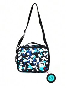 18.5 英吋/47 公分 3 件/套兒童背包帶午餐盒和筆袋,適合旅行和露營,卡通印花單肩包,帶軟墊背帶和可調節肩帶,足球圖案,時尚 - 彩色 - 查看 5