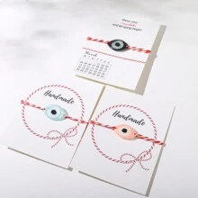 希臘三月紅白彈簧可調節樹脂眼傳統martaki 保護手鍊 友誼手鍊和卡片禮物一起送 - 三月手鐲 - 查看 1