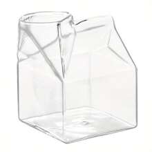1pc Square Glass Milk Cup, Creative Juice Cup Suitable For Home Daily Use - White - View 5