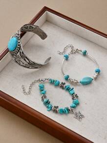 3入組多彩波西米亞風格珠飾手鐲和項鍊,附有綠松石、蓮花、大象、蝴蝶吊墜,是假日情侶送禮的完美選擇 - 彩色 - 查看 10
